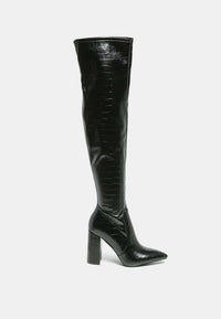 Pokey Suede Over the Knee Block Heeled Boots by Ruw.