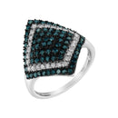 .925 Sterling Silver 1 Cttw White and Treated Blue Diamond Rhombus Cocktail Ring (Blue, I3).