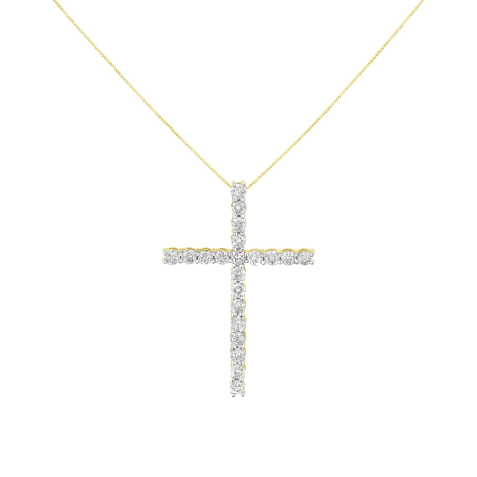 10K Yellow Gold Plated .925 Sterling Silver 4.0 Cttw Round Cut Diamond Cross Pendant Necklace (J-K Color, I1-I2 Clarity)