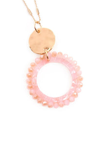 Myn1327 - Glass Beaded Hoop Pendant Necklace.