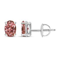 14K White Gold Lab Grown Pink Oval 4 Prong Set Classic Diamond Solitaire Stud Earrings (Pink Color, VS2-SI1 Clarity).