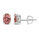 14K White Gold Lab Grown Pink Oval 4 Prong Set Classic Diamond Solitaire Stud Earrings (Pink Color, VS2-SI1 Clarity).