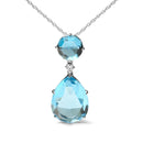 18K White Gold Diamond Accent and Round London Blue Topaz and Pear Cut Sky Blue Topaz Dangle Drop 18" Pendant Necklace (.