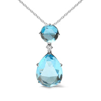 18K White Gold Diamond Accent and Round London Blue Topaz and Pear Cut Sky Blue Topaz Dangle Drop 18" Pendant Necklace (.