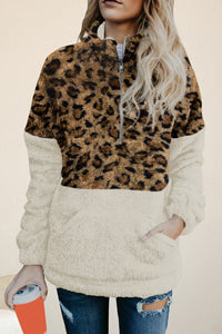 Color Block Half Zip Long Sleeve Fuzzy Sweatshirt.