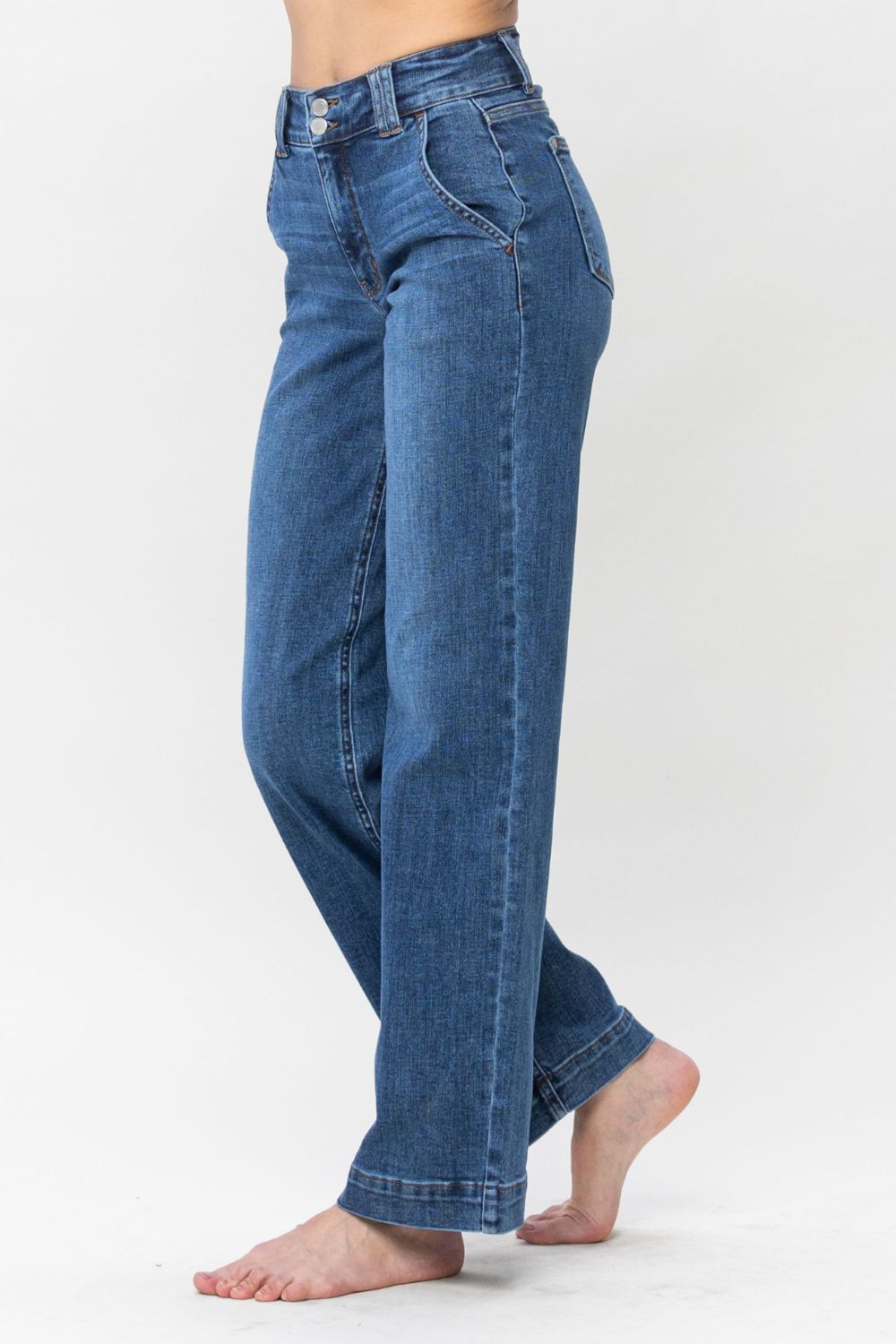 Judy Blue Full Size Double Button Wide Leg Jeans.