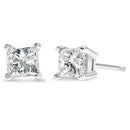 AGS Certified Princess-Cut Square Diamond 4-Prong Solitaire Stud Earrings in 14K Gold (H-I Color, I1-I2 Clarity).