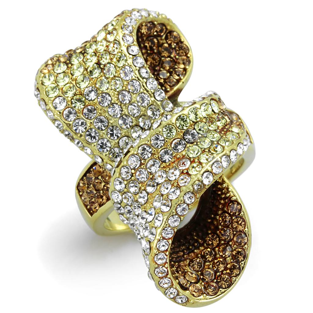 IP Gold(Ion Plating) Stainless Steel Ring With Top Grade Crystal in Multi Color