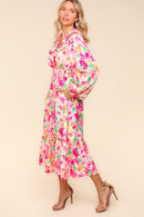 Haptics Full Size Floral Surplice Balloon Sleeve Dress with Side Pockets.