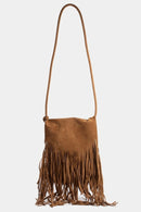 Fame Faux Suede Fringe Rectangle Crossbody Bag.