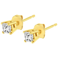 AGS Certified Princess-Cut Square Diamond 4-Prong Solitaire Stud Earrings in 14K Gold (H-I Color, I1-I2 Clarity).