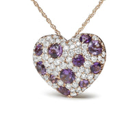 18K Rose Gold 3/4 Cttw Diamond and Purple Amethyst Cluster Heart Shape 18" Pendant Necklace (G-H Color, SI1-SI2 Clarity).