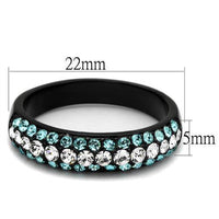 IP Black(Ion Plating) Stainless Steel Ring With Top Grade Crystal in Sea Blue