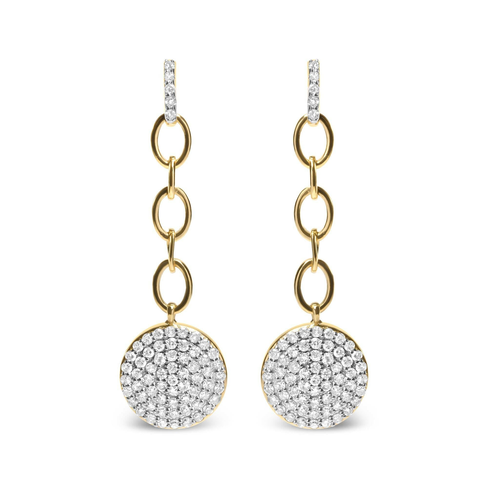 18K Yellow Gold Plated .925 Sterling Silver 1.0 Cttw Diamond Composite Cluster Dangle Chain Earrings (I-J Color, I1-I2 C