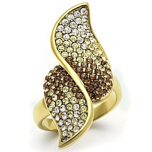 GL304 IP Gold(Ion Plating) Brass Ring With Top Grade Crystal in Multi Color