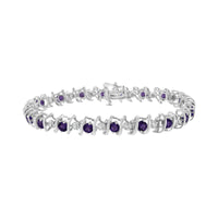 .925 Sterling Silver Lab-Grown Birthstone and 1/6 Cttw Round Diamond Tennis Bracelet (H-I Color, I1-I2 Clarity).