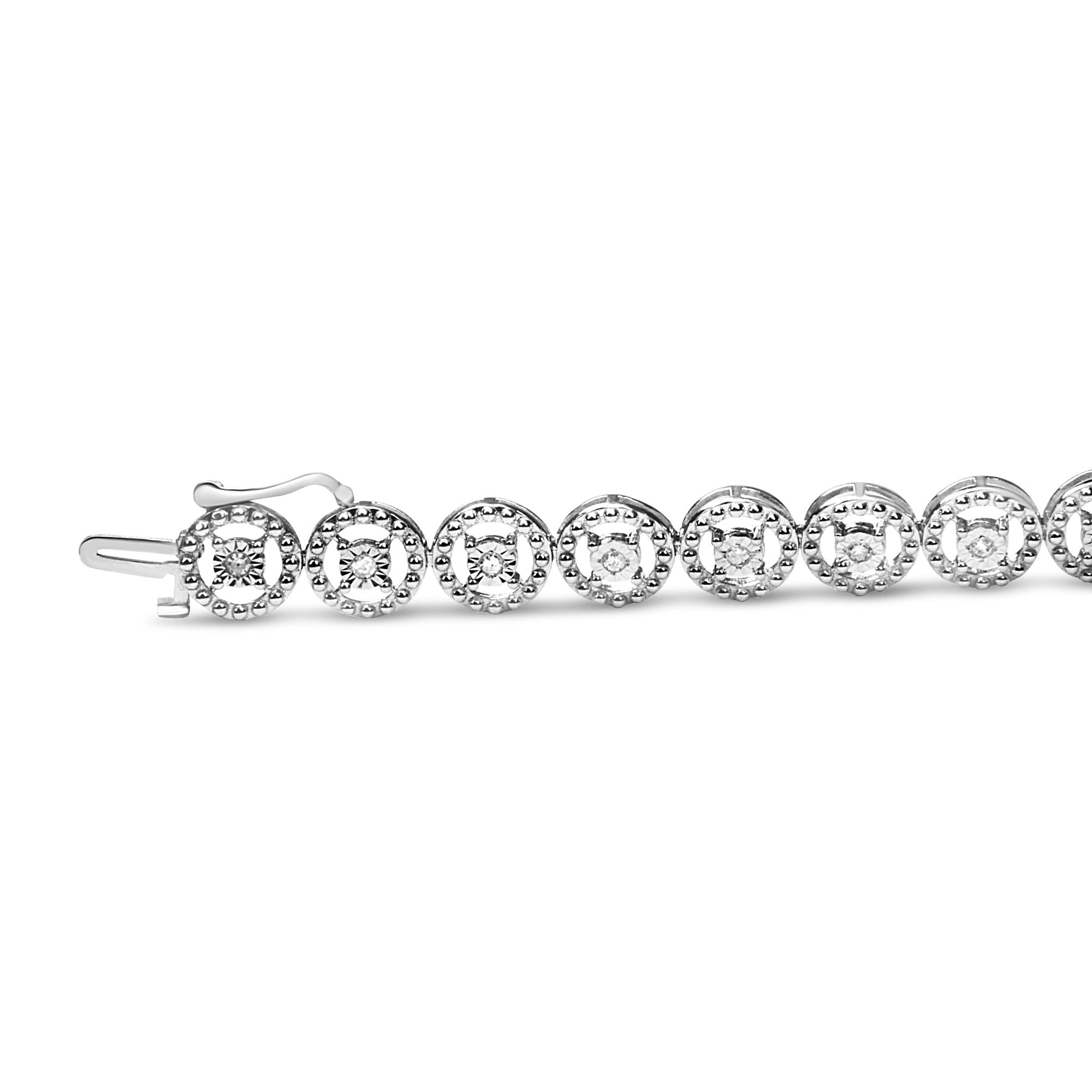 .925 Sterling Silver 1/2 Cttw Diamond Nested Circle Miracle Set Open Wheel 7.25" Fashion Link Bracelet (I-J Color, I3 Cl.