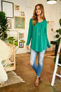 Premium Long Sleeve V-Neck Round Hem Top.