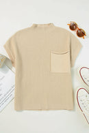 Lindsey Patch Pocket Ribbed Knit Short Sleeve Sweater.