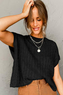 Laura Crew Neck Cable Knit Short Sleeve Sweater.