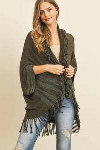 Fringe Stripe Open Front Kimono.