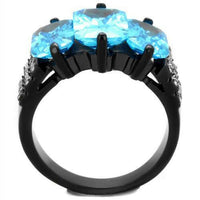 TK1866 IP Black(Ion Plating) Stainless Steel Ring With AAA Grade CZ in Sea Blue.