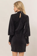 HYFVE Glitter Mock Neck Long Sleeve Mini Dress.