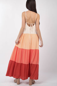 VERY J Color Block Tiered Maxi Cami Dress.