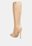 Tinkles Embossed High Heeled Calf Boots by Ruw.