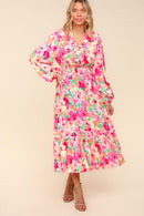 Haptics Full Size Floral Surplice Balloon Sleeve Dress with Side Pockets.