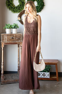 First Love Tie Back Sleeveless Slit Wide Leg Jumpsuit.