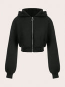 Zip Up Long Sleeve Cropped Hoodie.