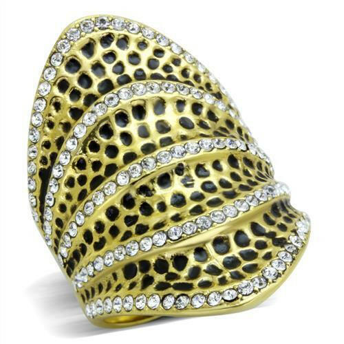 TK1887 IP Gold(Ion Plating) Stainless Steel Ring With Top Grade Crystal in Clear