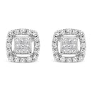 .925 Sterling Silver 1/2 Cttw Round and Princess-Cut Diamond Stud Earrings (I-J Color, I1-I2 Clarity).