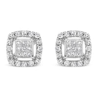 .925 Sterling Silver 1/2 Cttw Round and Princess-Cut Diamond Stud Earrings (I-J Color, I1-I2 Clarity).