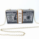 Cash Dollars Crystal Clutch Purse Bag Rhinestone Handbags Wedding Dinner Bag.