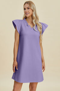 Double Take Full Size Ruffled V-Neck Cap Sleeve Dress.