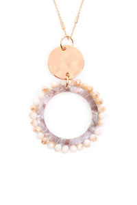 Myn1327 - Glass Beaded Hoop Pendant Necklace.