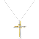 Espira 10K Two-Tone Yellow & White Gold Diamond-Accented Cross 18" Pendant Necklace (J-K Color, I2-I3 Clarity).