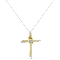 Espira 10K Two-Tone Yellow & White Gold Diamond-Accented Cross 18" Pendant Necklace (J-K Color, I2-I3 Clarity).