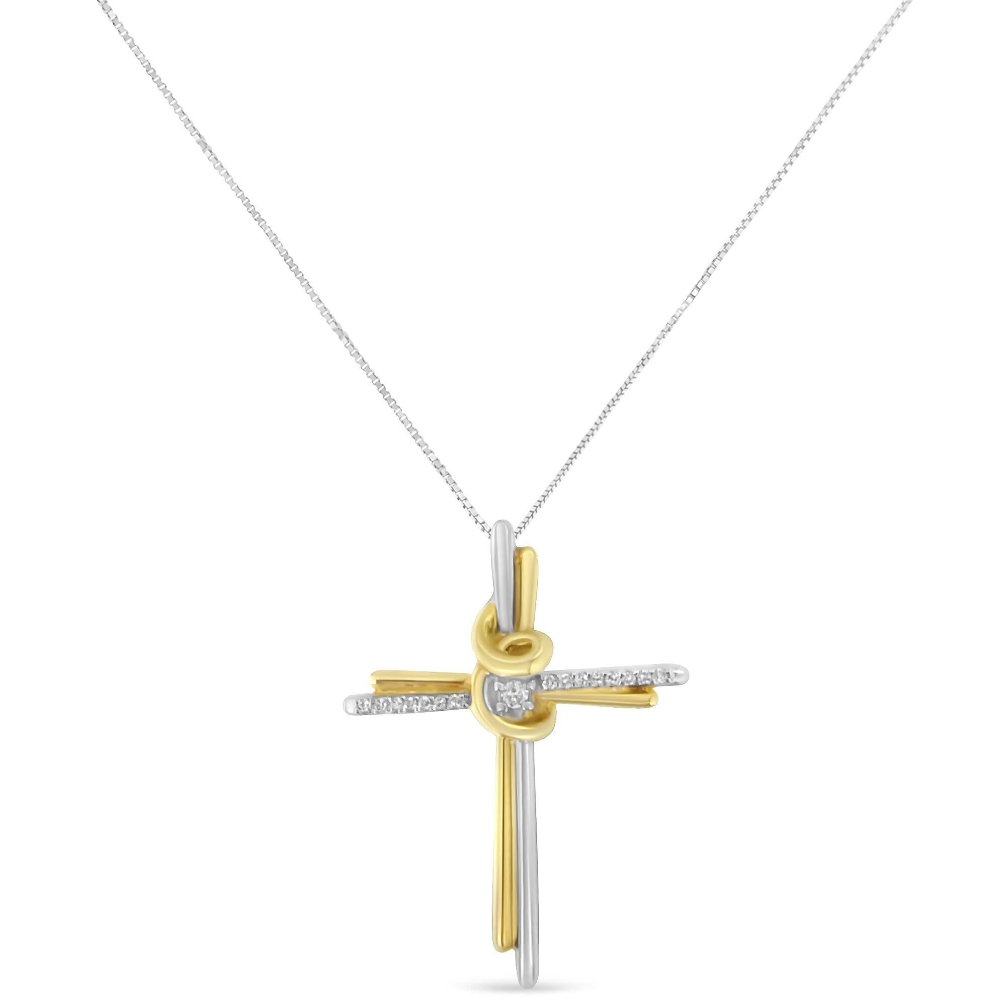 Espira 10K Two-Tone Yellow & White Gold Diamond-Accented Cross 18" Pendant Necklace (J-K Color, I2-I3 Clarity)