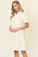 Double Take Full Size Texture Collared Neck Short Sleeve Dress.