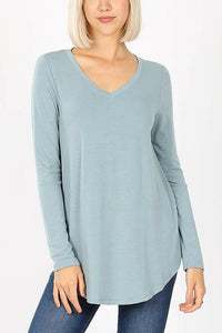 Premium Long Sleeve V-Neck Round Hem Top.