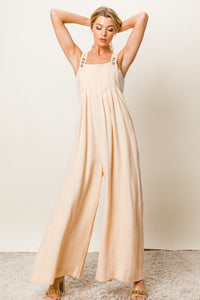 BiBi Texture Sleeveless Wide Leg Jumpsuit.