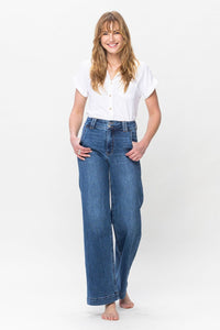 Judy Blue Full Size Double Button Wide Leg Jeans.