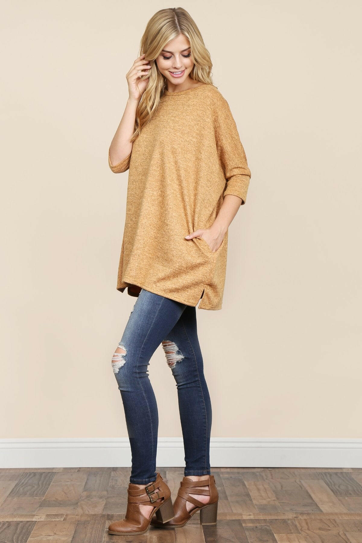 Two Tone Hacci Oversized Dropped Shoulder Pocket Tunic.