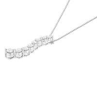 AGS Certified 14k White Gold 3.0 Cttw Baguette and Brilliant Round-Cut Diamond Journey 18" Pendant Necklace (F-G Color,.