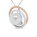 14K Rose and White Gold 3/8 Cttw Pave Diamond and 9mm Round Pearl Spiral Openwork 18" Pendant Necklace- (H-I Color, VS1-.