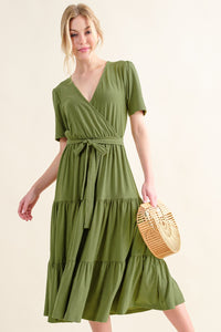 And The Why Soft Short Sleeve Tiered Midi Dress.