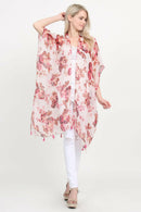 Open Front Knee Length Floral Cardigan.